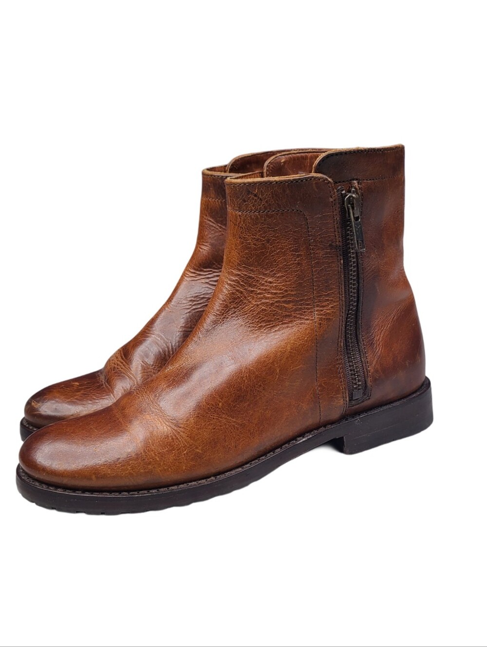 Frye Veronica Inside Zip Ankle Boots Cognac Brown Booties Women’s Size 7 B